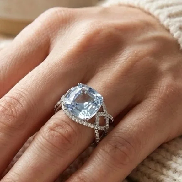 9.55ct Sapphire Cornflower white Sapphire Ring 925 criss cross split shank - Picture 3 of 4